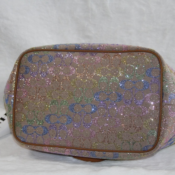 NWT COACH LARGE Oversized Kisslock Frame Bag Rainbow Crystal Signature Jacquard - Picture 7 of 9